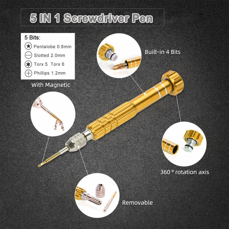 5 in 1 Gold Series Screwdriver Sets (T5 / T6 / 1.2 / 1.5 / 0.8), 5 in 1