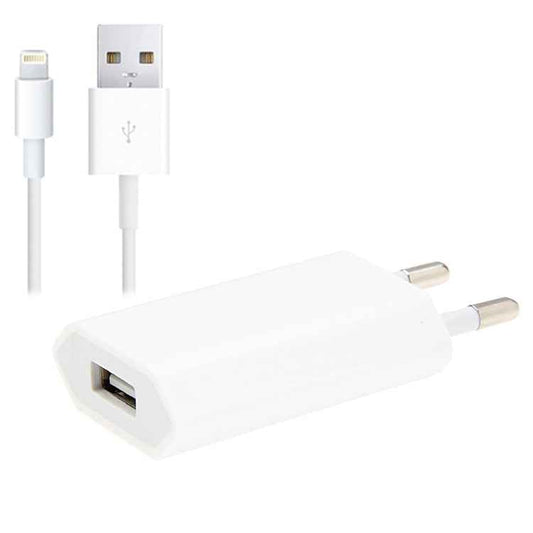 2 in 1 5V 1A EU Plug Travel Charger Adapter with 1m 8-pin Cable For iPhone