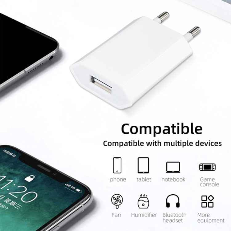2 in 1 5V 1A EU Plug Travel Charger Adapter with 1m 8-pin Cable For iPhone