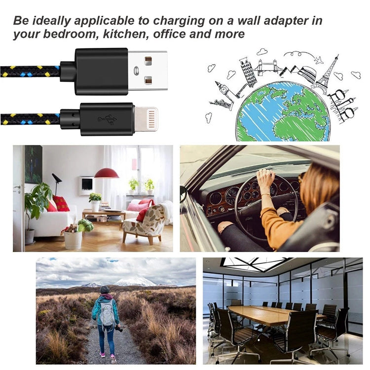 1m Nylon Netting USB Data Transfer Charging Cable For iPhone, iPad, Compatible with up to iOS 15.5