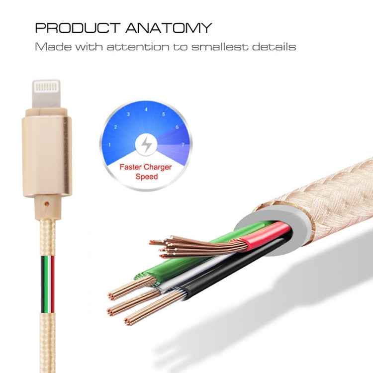 1m Woven Style Metal Head 8 Pin to USB Data Sync Charging Cable for iPhone, iPad
