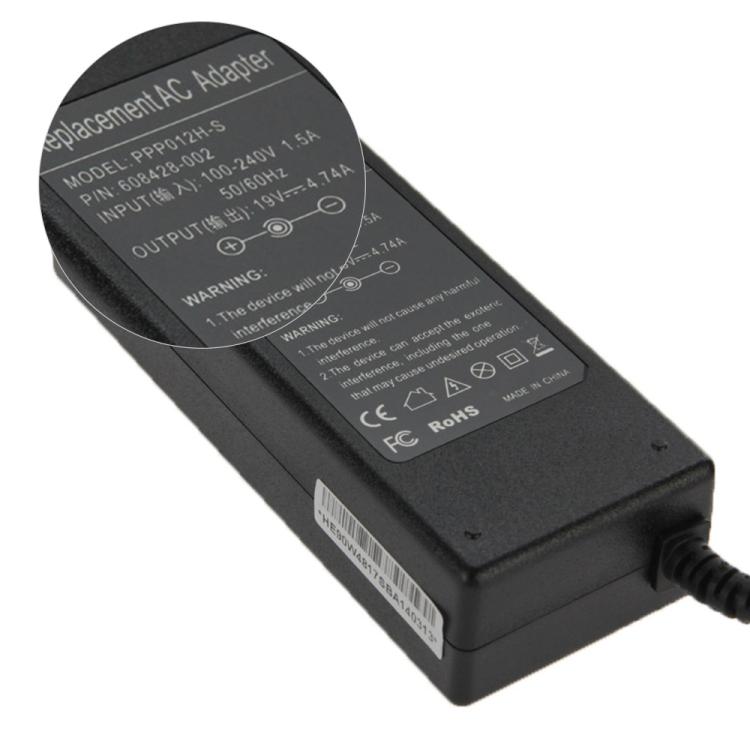90W 19V 4.74A AC Adapter for HP Laptop, Output Tips:  4.8mm x 1.7mm, 19V 4.74A