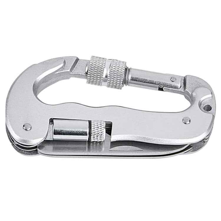 Heavy Duty D Shape Carabiner Clip-On Clamp Key Chain Hook with Dual Knife & LED Torch