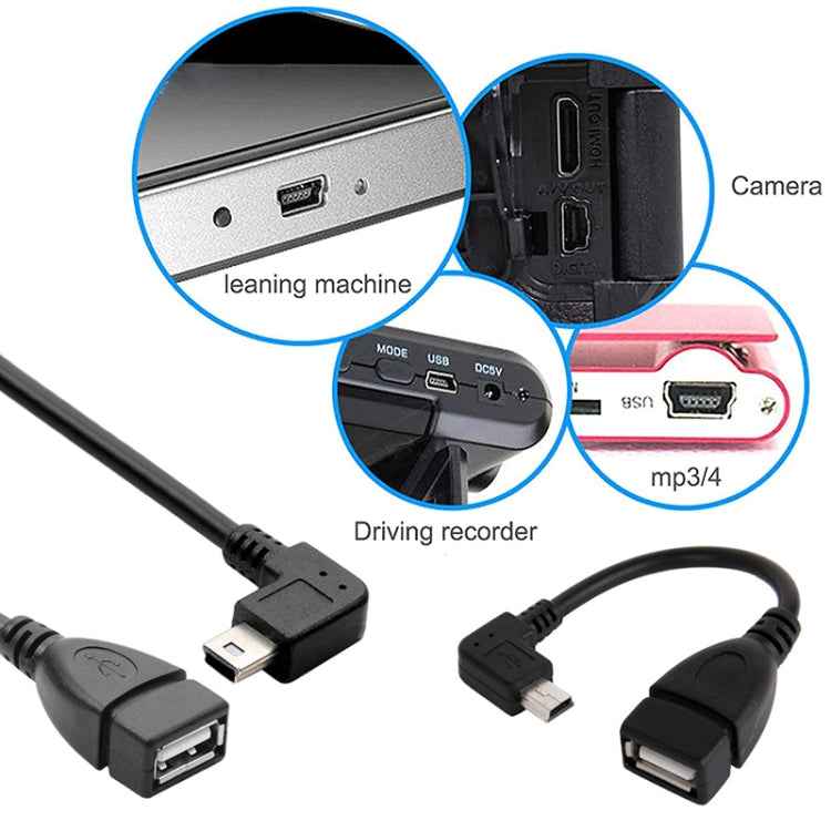 90 Degree Mini USB Male to USB 2.0 AF Adapter Cable with OTG Function, Length: 13cm