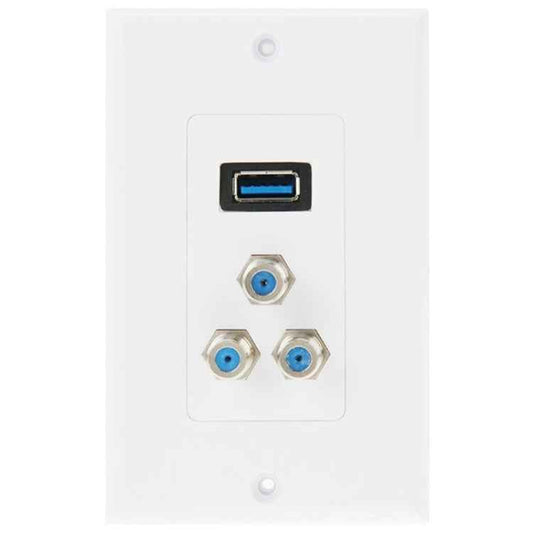 USB 3.0 Female Plug + 3 F Female Plugs Wall Plate Panel