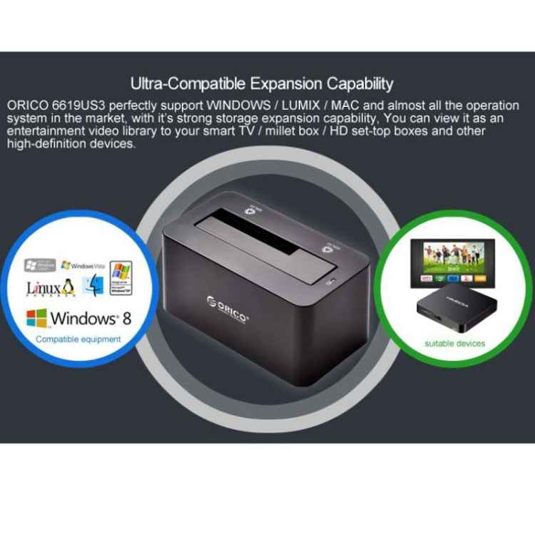 ORICO 6619US3 5Gbps Super Speed USB 3.0 to SATA Hard Drive Docking Station for 2.5 inch / 3.5 inch Hard Drive