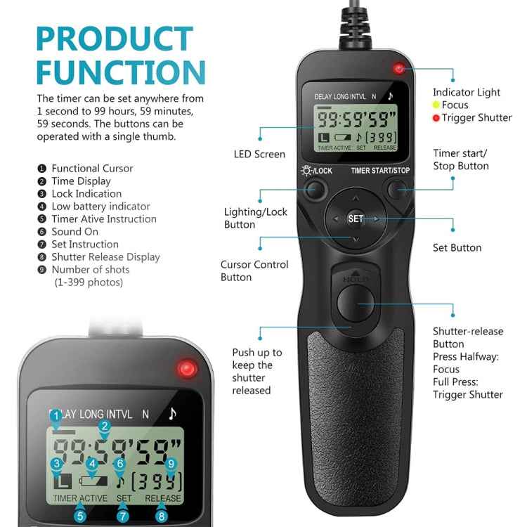 Aputure AP-TR3N LCD Timer Remote Cord for Nikon D5100，D3100, D7000, D5000, D90