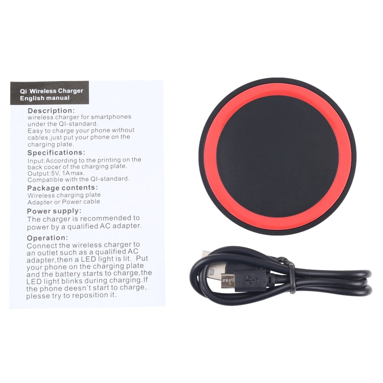 Universal QI Standard Round Wireless Charging Pad (White + Red)