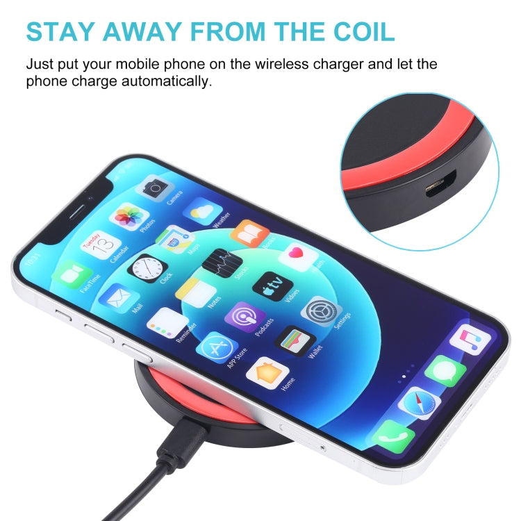 Universal QI Standard Round Wireless Charging Pad (White + Red)
