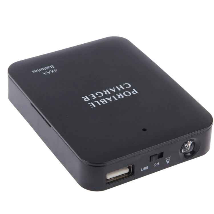 USB 2.0 4 x AA Batteries Box Portable Charger with Flashlight