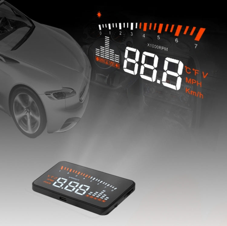 X5 HUD 3 inch Universal Multi Car Head Up Display with OBDII EOBD System, Light Sensors, Rotation Speed, Rotation Speed Unit, Unit Mark, Voltage, Water Temperature, Alarm mark