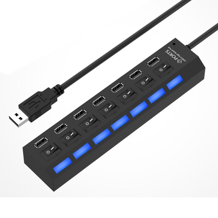 7 Ports USB Hub 2.0 USB Splitter High Speed 480Mbps with ON/OFF Switch / 7 LEDs, 7 Ports (Black)