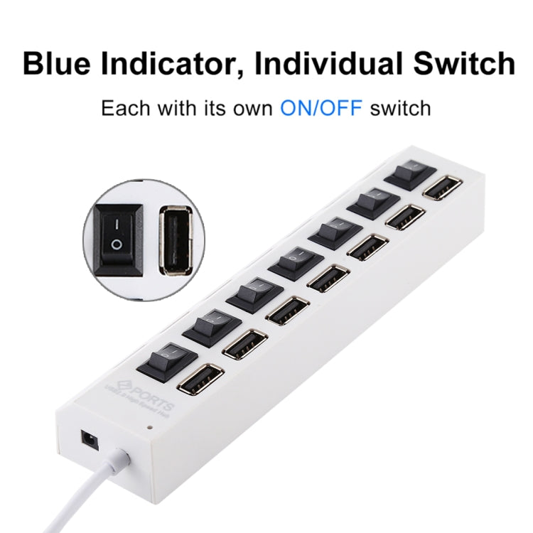 7 Ports USB Hub 2.0 USB Splitter High Speed 480Mbps with ON/OFF Switch / 7 LEDs, 7 Ports (Black)
