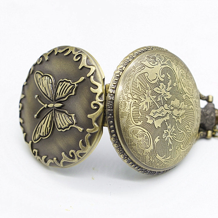 Butterfly Pattern Zinc Alloy Chain Analog Quartz Pocket Watch