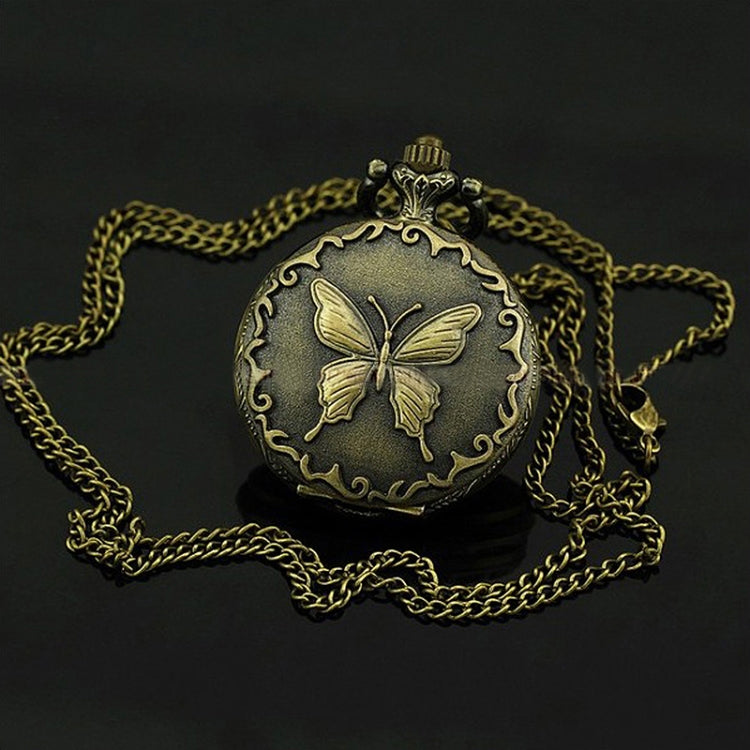 Butterfly Pattern Zinc Alloy Chain Analog Quartz Pocket Watch