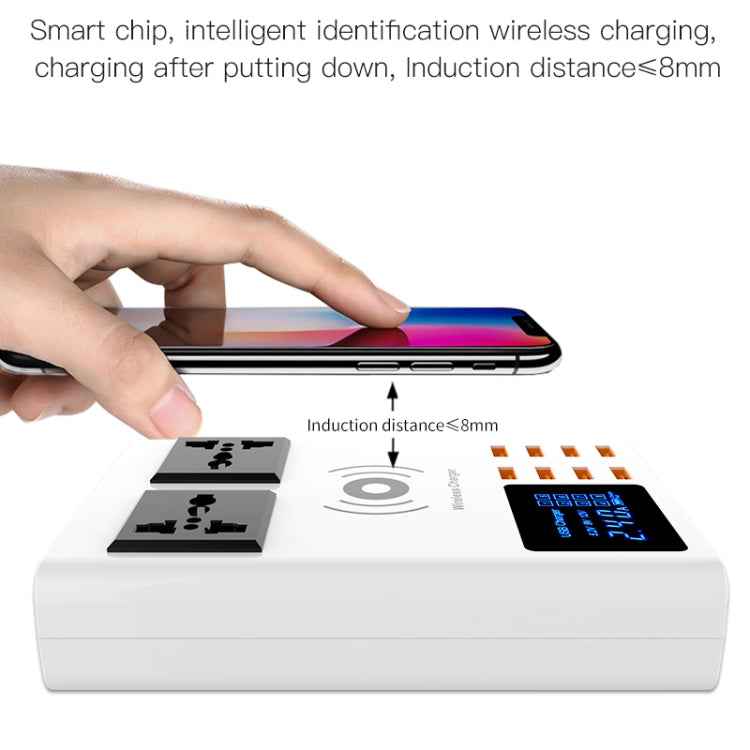 YC-CDA10W 10W Multi Port USB Intelligent Digital Display Fast Charging Wireless Charger, UK Plug