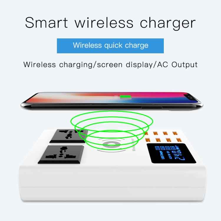 YC-CDA10W 10W Multi Port USB Intelligent Digital Display Fast Charging Wireless Charger, UK Plug