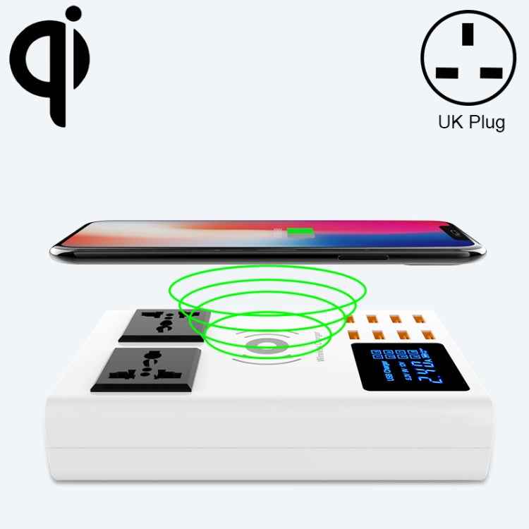 YC-CDA10W 10W Multi Port USB Intelligent Digital Display Fast Charging Wireless Charger, UK Plug