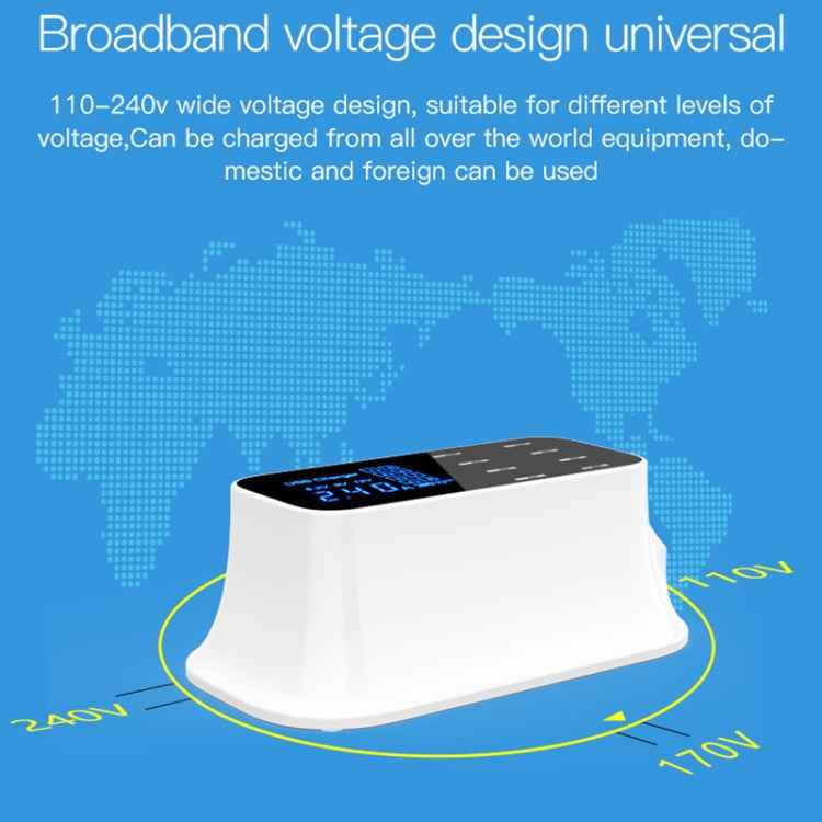 YC-CDA19A 8-port USB Multi-function 40W Intelligent Digital Display Fast Charging Dock, UK Plug