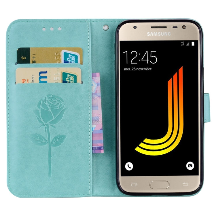 For Galaxy J3 (2017) / J330 (EU Version) Roses Pressed Flower Pattern Horizontal Flip Leather Case with Holder & Card Slots & Wallet