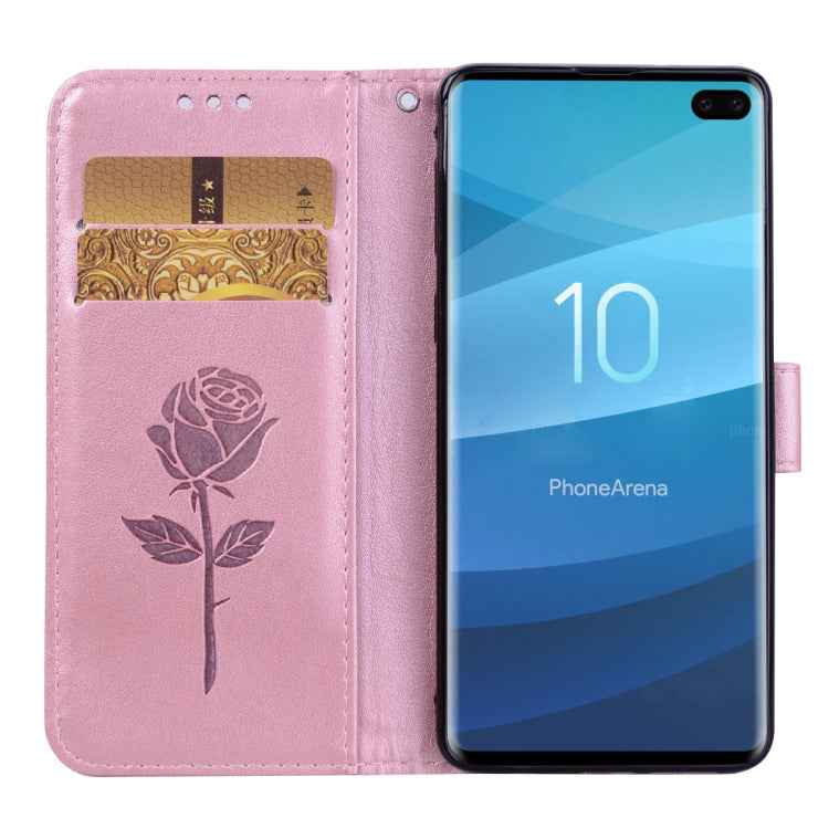 Rose Embossed Horizontal Flip PU Leather Case for Galaxy S10 Plus, with Holder & Card Slots & Wallet