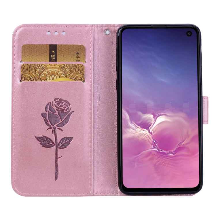 Rose Embossed Horizontal Flip PU Leather Case for Galaxy S10e, with Holder & Card Slots & Wallet