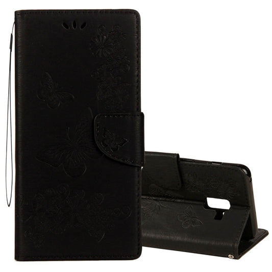 For Galaxy A8 (2018) Vintage Embossed Floral Butterfly Pattern Horizontal Flip Leather Case with Card Slot & Holder & Wallet & Lanyard