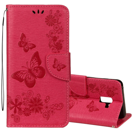 For Galaxy A8 (2018) Vintage Embossed Floral Butterfly Pattern Horizontal Flip Leather Case with Card Slot & Holder & Wallet & Lanyard