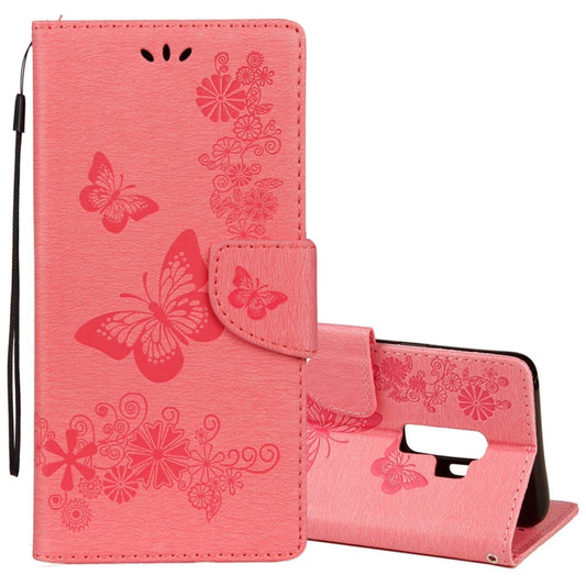 For Galaxy S9+ Vintage Embossed Floral Butterfly Pattern Horizontal Flip Leather Case with Card Slot & Holder & Wallet & Lanyard