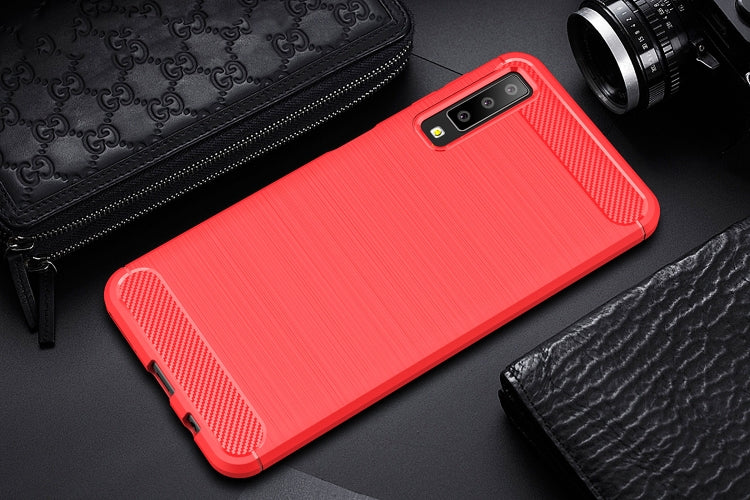 For Galaxy A7 (2018) / A750 Brushed Carbon Fiber Texture TPU Shockproof Anti-slip Soft Protective Back Cover Case