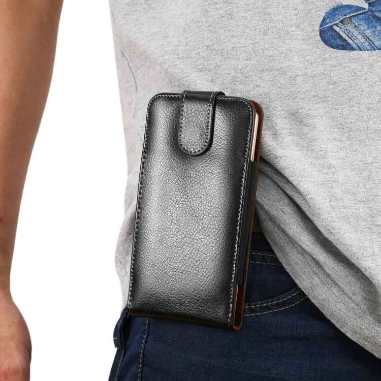 6.3 inch Litchi Texture Vertical Flip Upright Genuine Leather Case / Waist Bag with Rotatable Back Splint for Galaxy Mega 6.3 / i9200 / i9208 / 9152 / 9158 / p709, etc