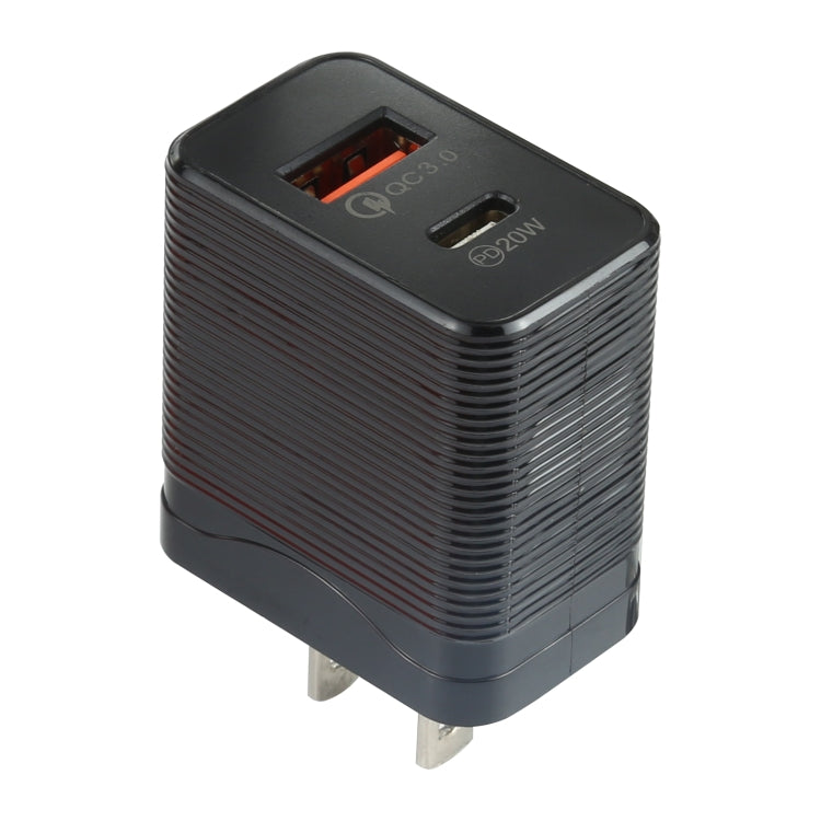 LZ-728 QC 3.0 USB + PD 20W USB-C / Type-C Fast Travel Charger, US Plug