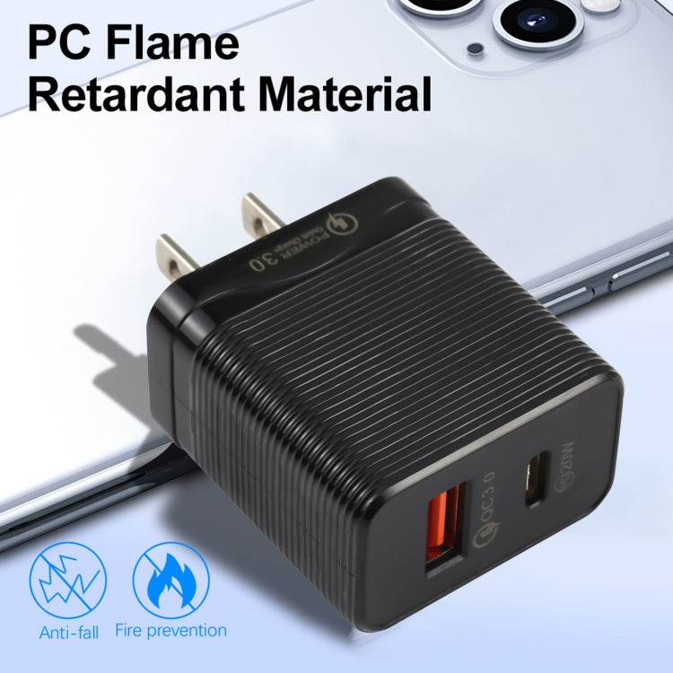 LZ-728 QC 3.0 USB + PD 20W USB-C / Type-C Fast Travel Charger, US Plug