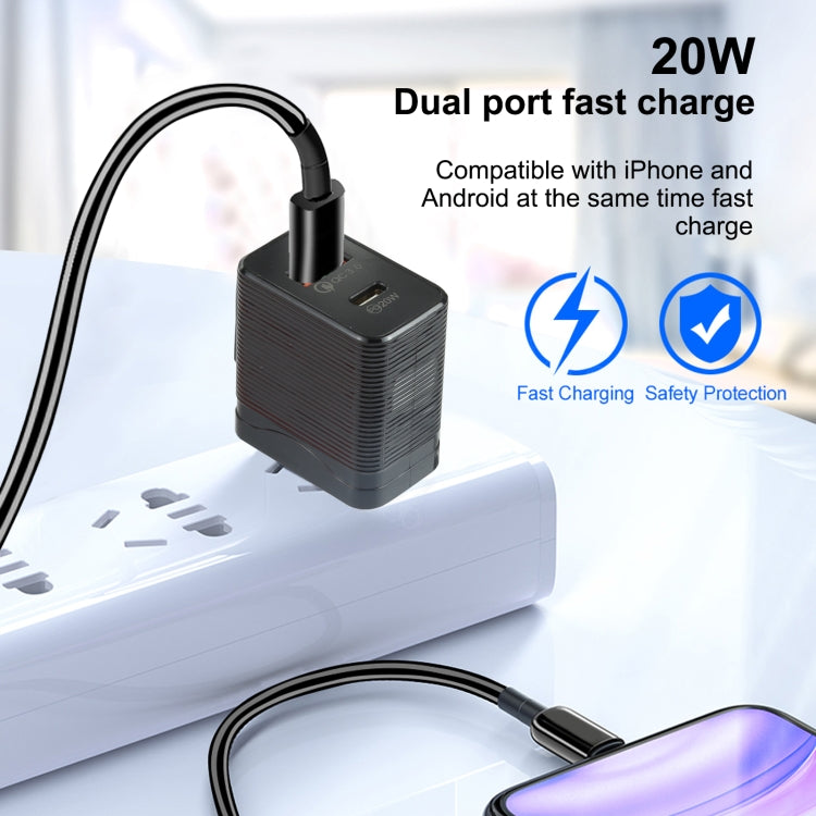 LZ-728 QC 3.0 USB + PD 20W USB-C / Type-C Fast Travel Charger, US Plug