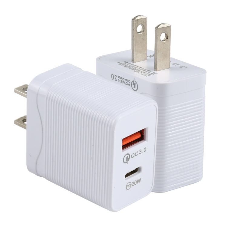 LZ-728 QC 3.0 USB + PD 20W USB-C / Type-C Fast Travel Charger, US Plug