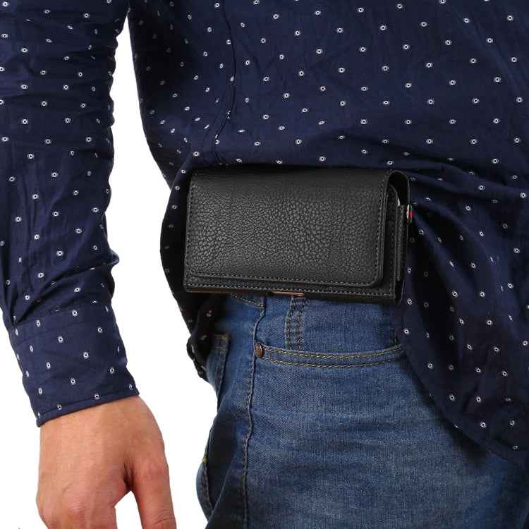 Universal Litchi Texture Vertical Flip Thwartwise PU Leather Case / Waist Bag with Back Splint & Card Slots & 15cm Lanyard for iPhone X  & Galaxy S7 & S6 Edge & S6, Huawei P9 & P9 Lite, Sony Xperia Z5, Xiaomi Redmi 4, Size: 14.6 x 7.8 x 1.8 cm