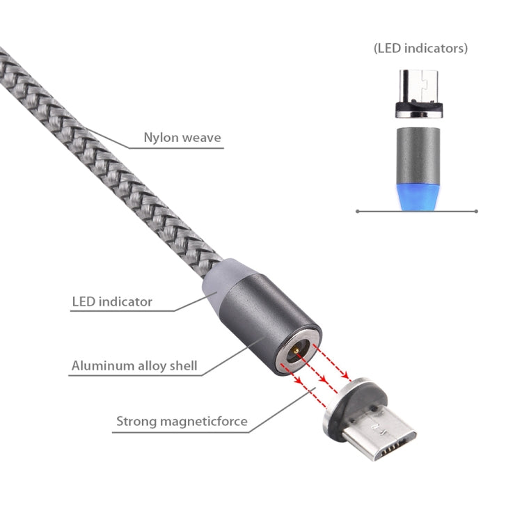 360 Degree Rotation 1m Weave Style Micro USB to USB 2.0 Strong Magnetic Charger Cable with LED Indicator
