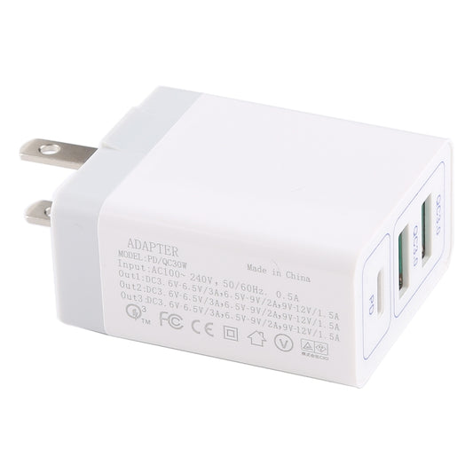 3A Max Output USB-PD + Dual QC3.0 USB Ports Travel Fast Charger, US Plug, US Plug