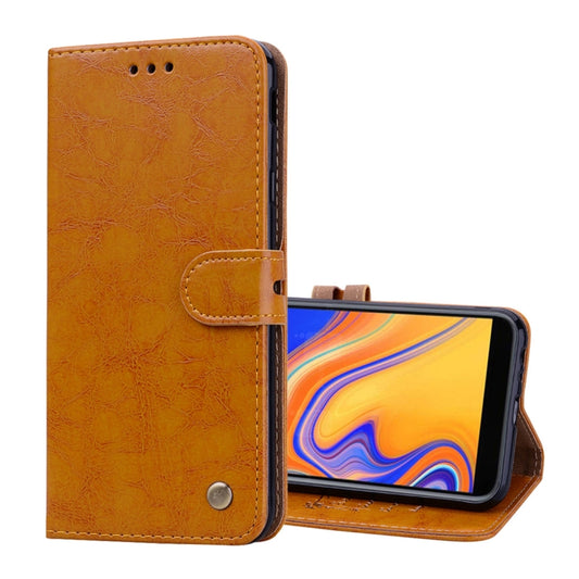 Business Style Oil Wax Texture Horizontal Flip Leather Case for Galaxy J4+, with Holder & Card Slots & Wallet