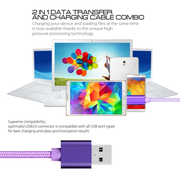3A Woven Style Metal Head Micro USB to USB Data / Charger Cable, Cable Length: 3m, 3m Micro USB