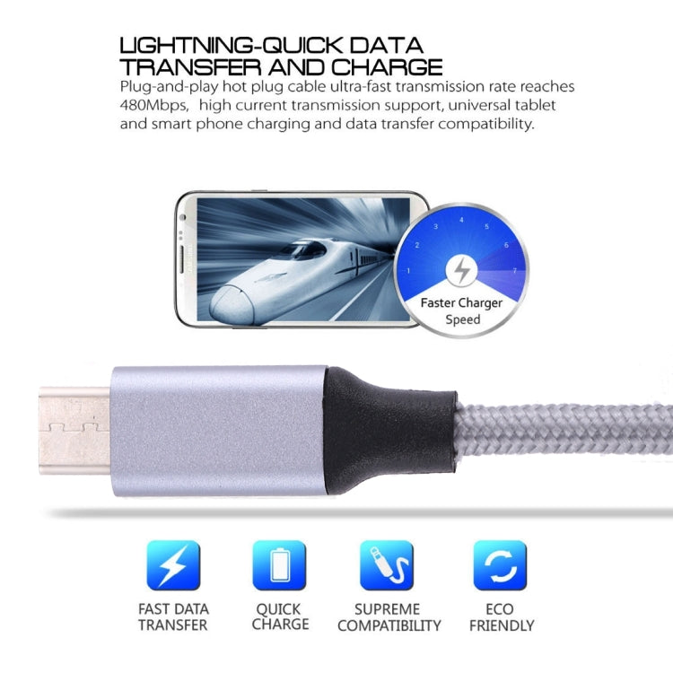 1m Wires Woven Metal Head USB-C / Type-C 3.1 to USB 3.0 Data / Charger Cable