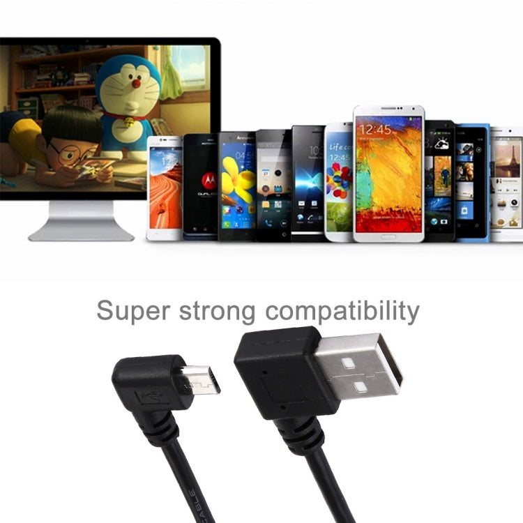 20cm USB 2.0 Male Angle Left to Left Turn Micro USB Male Angle Data Charging Cable, The plug is on the same side