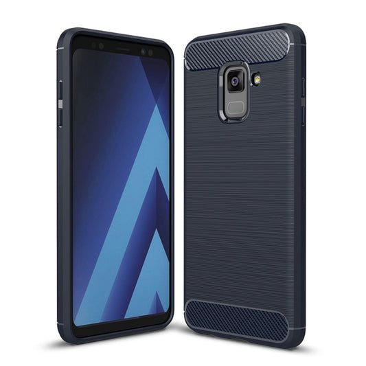 For Galaxy A8 (2018) Brushed Texture Carbon Fiber Shockproof TPU Protective Back Case
