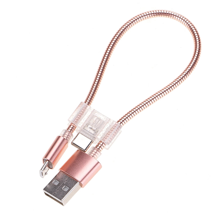24cm 2A Micro USB + USB-C / Type-C to USB Flexible Data Charging Cable