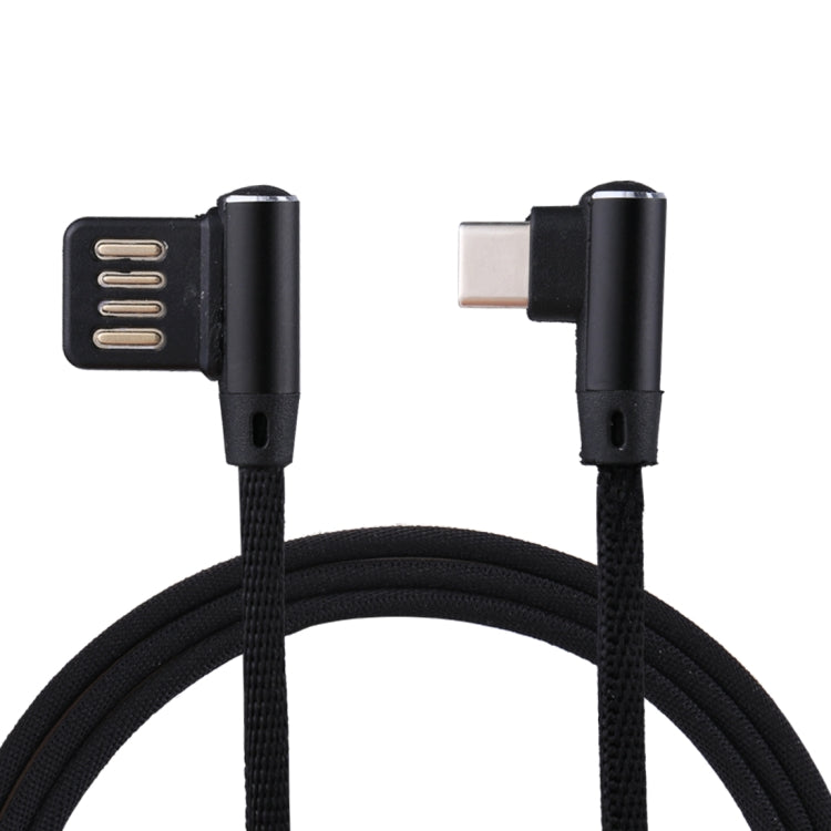 1m 2.4A Output USB to USB-C / Type-C Double Elbow Design Nylon Weave Style Data Sync Charging Cable, Type-C Coffee, Type-C Dark Blue, Type-C Red, Type-C Black, Type-C Blue