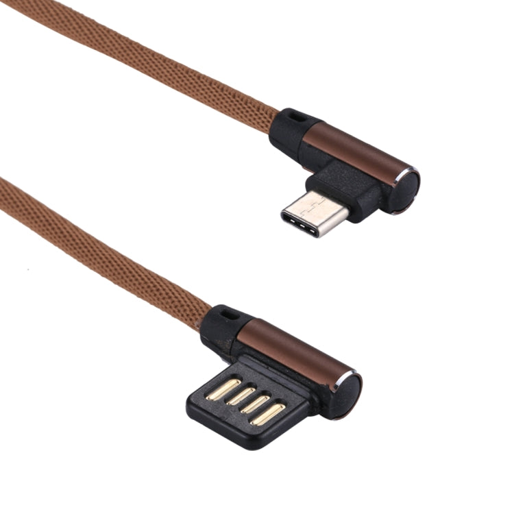 1m 2.4A Output USB to USB-C / Type-C Double Elbow Design Nylon Weave Style Data Sync Charging Cable, Type-C Coffee, Type-C Dark Blue, Type-C Red, Type-C Black, Type-C Blue