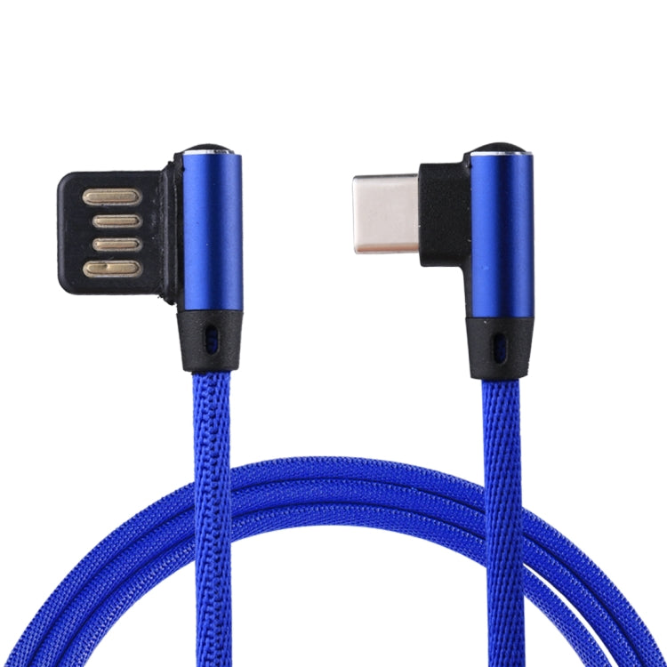 1m 2.4A Output USB to USB-C / Type-C Double Elbow Design Nylon Weave Style Data Sync Charging Cable, Type-C Coffee, Type-C Red, Type-C Black, Type-C Blue, Type-C Dark Blue
