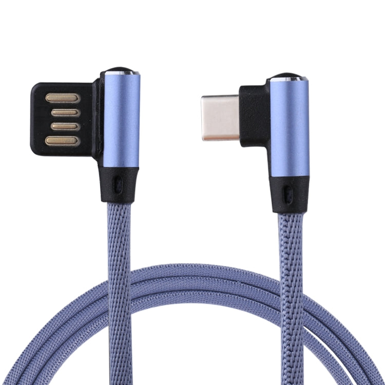 1m 2.4A Output USB to USB-C / Type-C Double Elbow Design Nylon Weave Style Data Sync Charging Cable, Type-C Coffee, Type-C Dark Blue, Type-C Red, Type-C Black, Type-C Blue