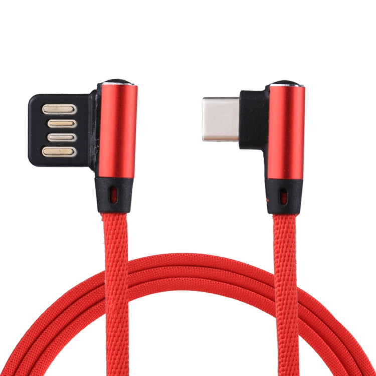 1m 2.4A Output USB to USB-C / Type-C Double Elbow Design Nylon Weave Style Data Sync Charging Cable, Type-C Coffee, Type-C Dark Blue, Type-C Red, Type-C Black, Type-C Blue