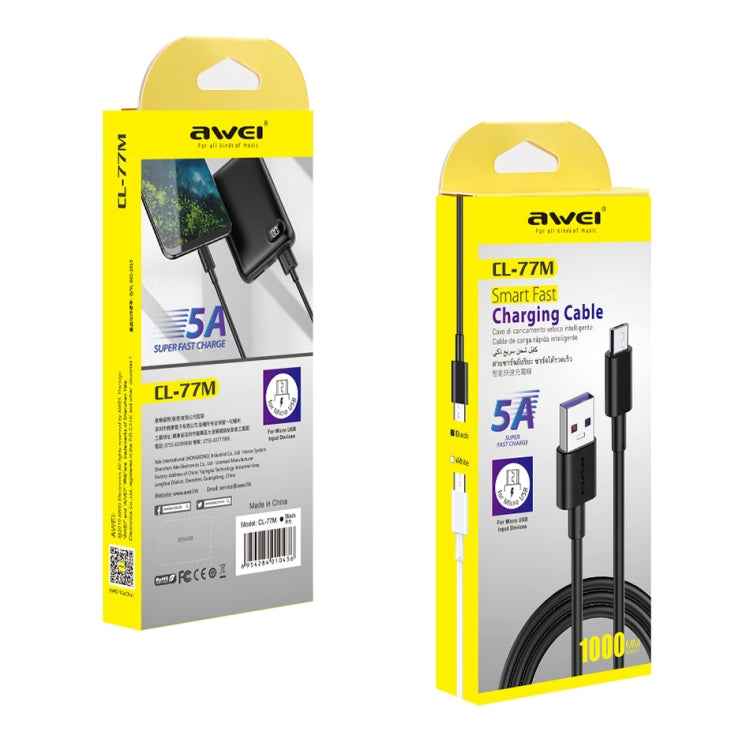 awei CL-77M 5A USB to Micro USB Interface Smart Fast Charge TPE Data Cable, Cable Length: 1m